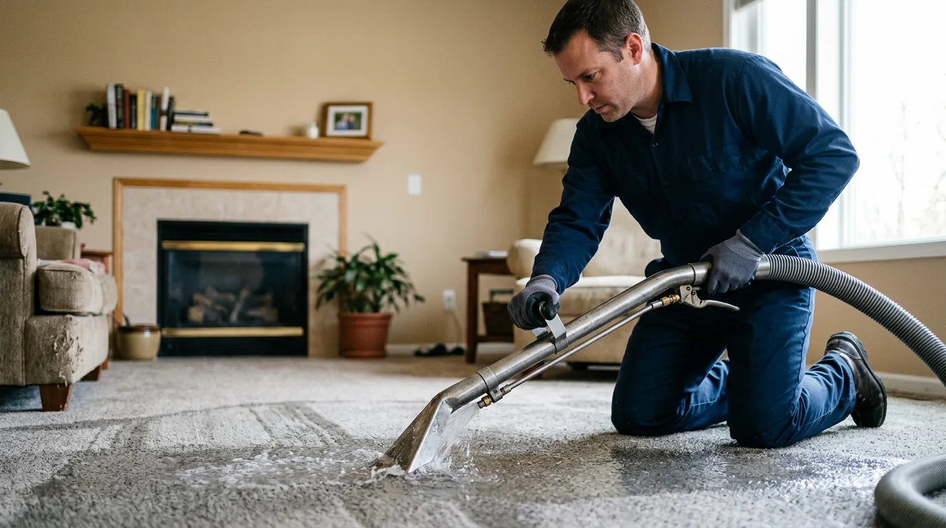 Water damage restoration technician working near Bowdon, GA